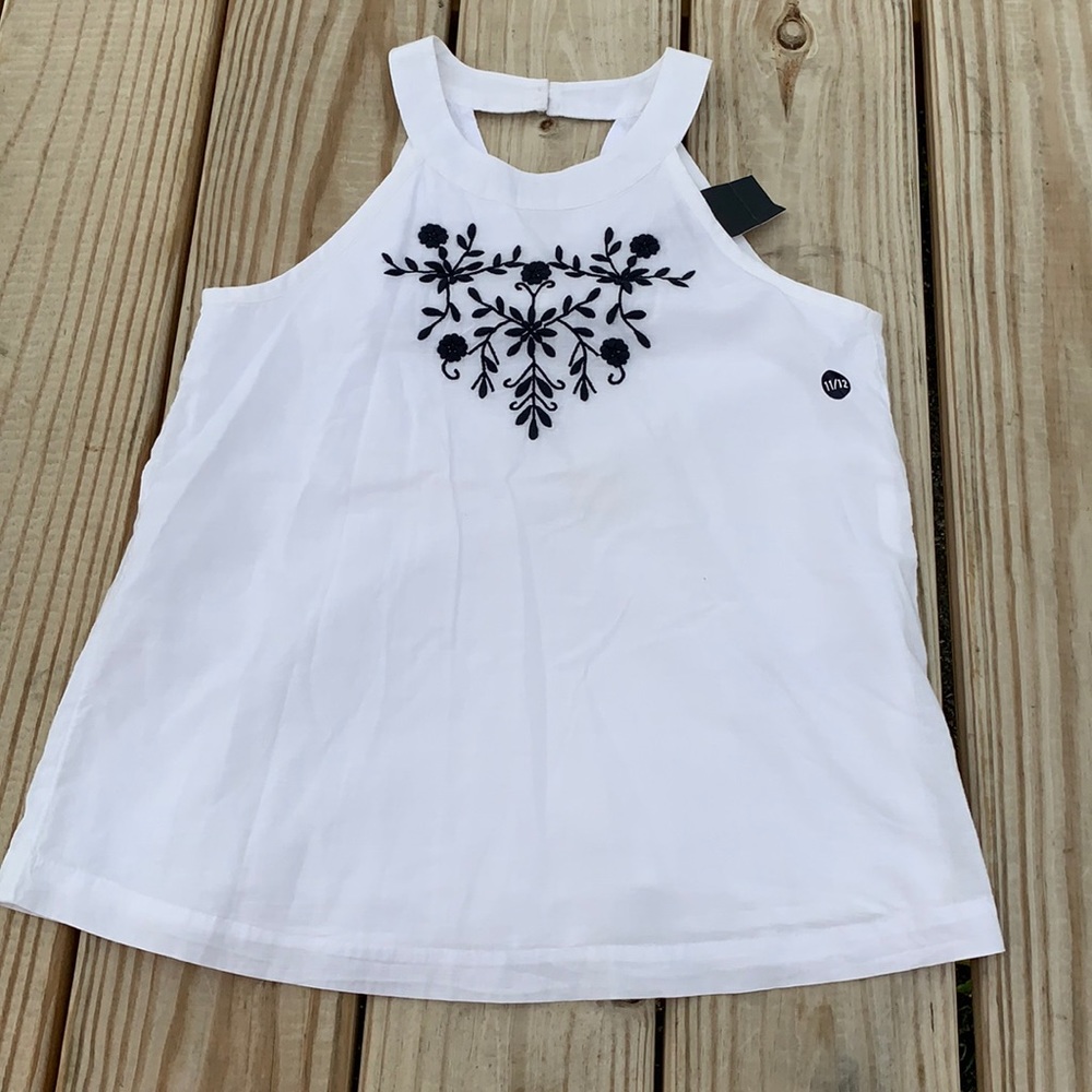 Ambercrombie & Finch (A&F) kids white cotton navy embroidery tank top New 11/12